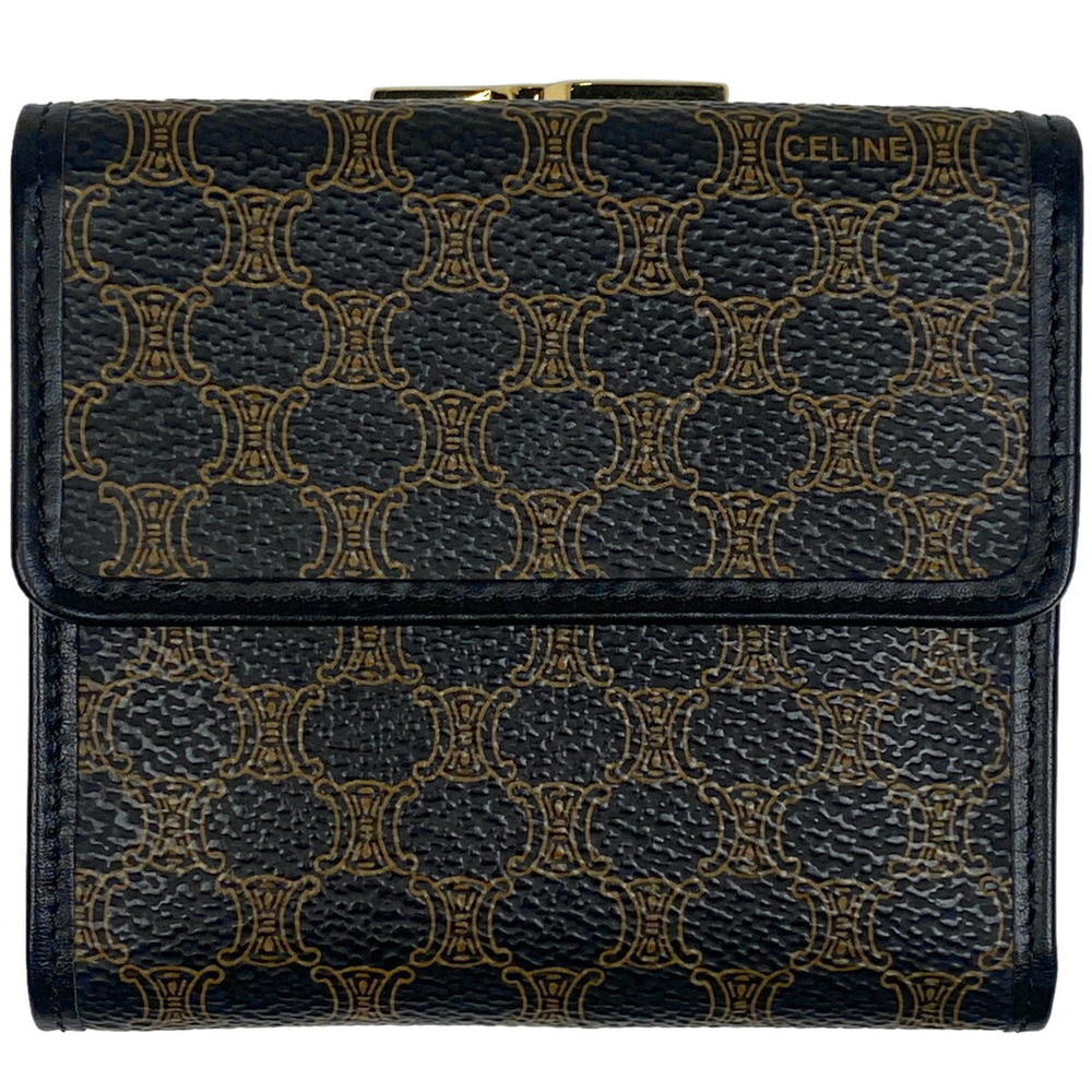 Celine Macadam tri fold wallet compartment logo canvas black brown
